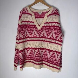 Sundance Women's Brixen Sweater‎ Open Pointelle Stitch Hot Pink/White Sz M